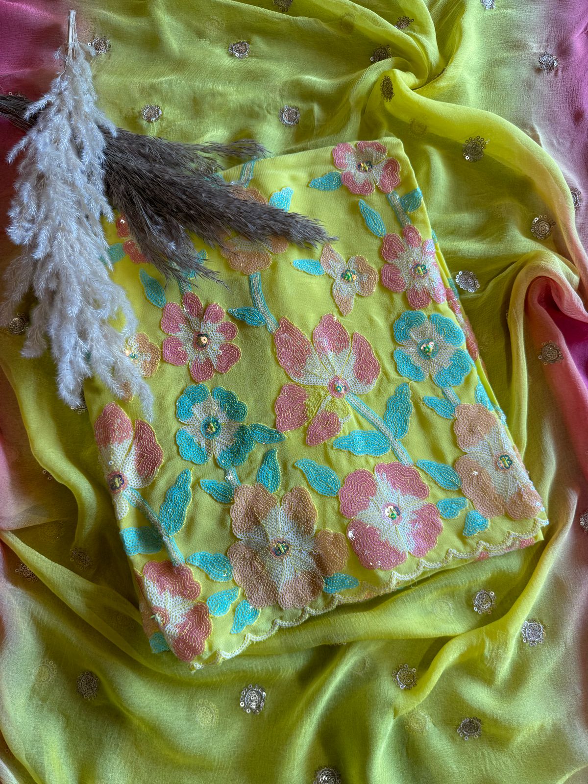 Georgette shirt with very beautiful sequence work on full shirt
